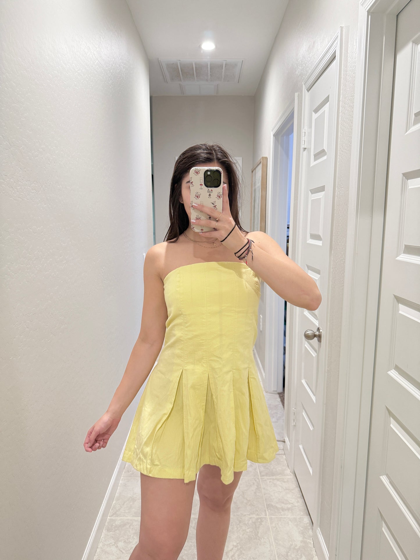 free people strapless yellow mini dress (size medium)