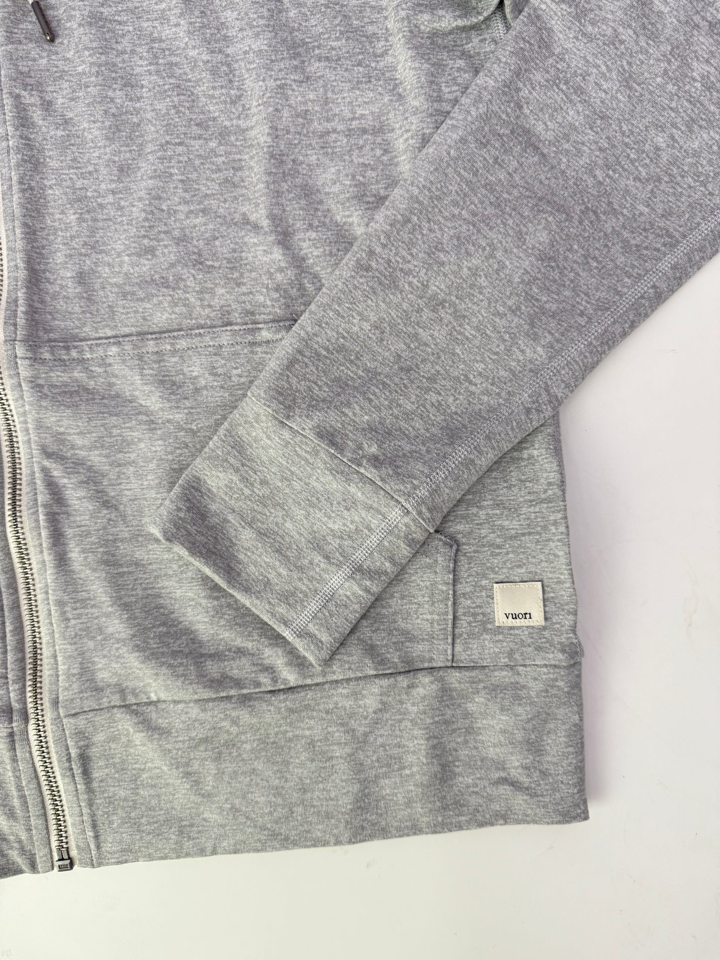 vuori halo performance grey zip up hoodie (size small)