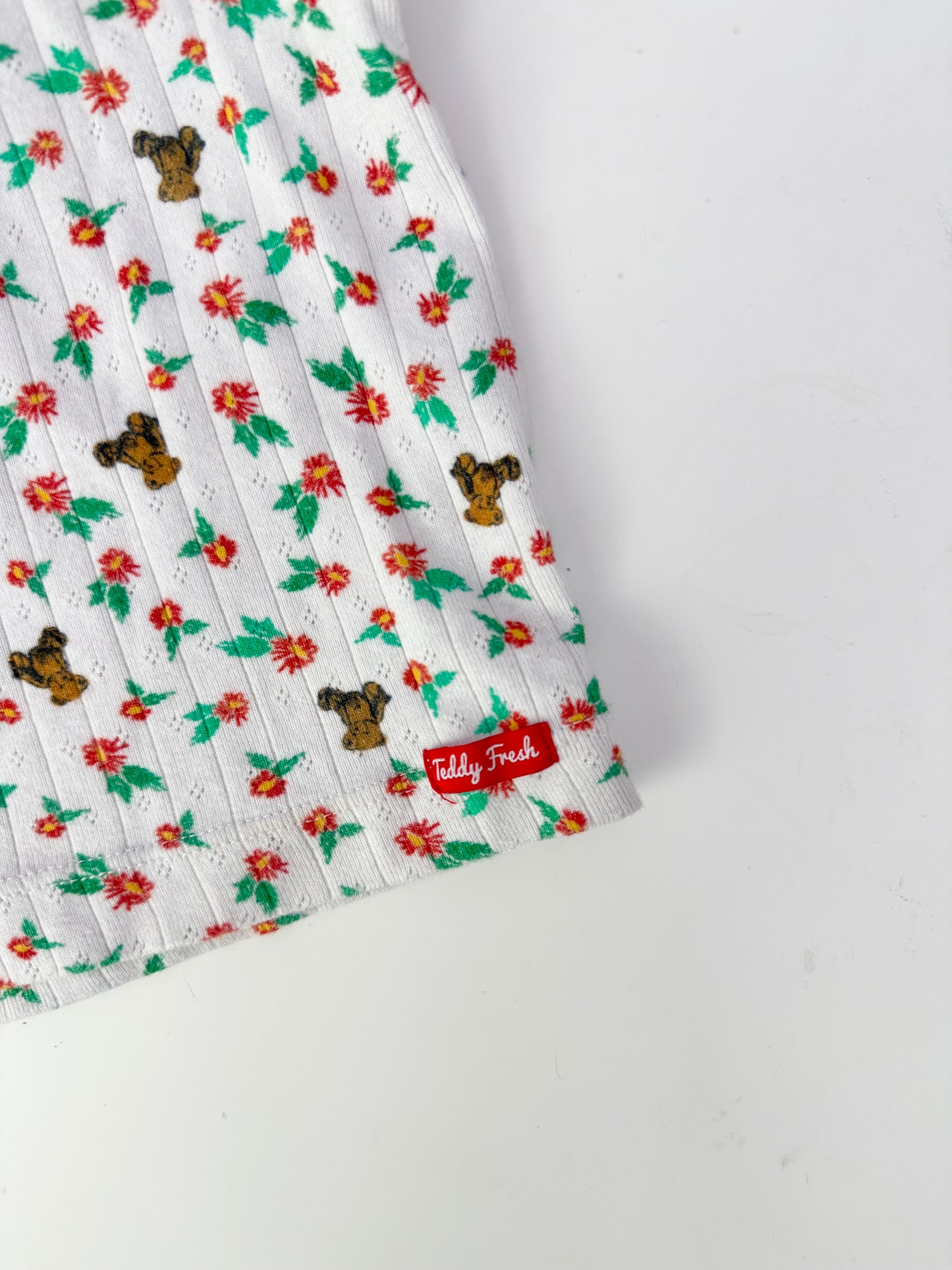 teddy fresh pointelle floral bear tank (size medium)