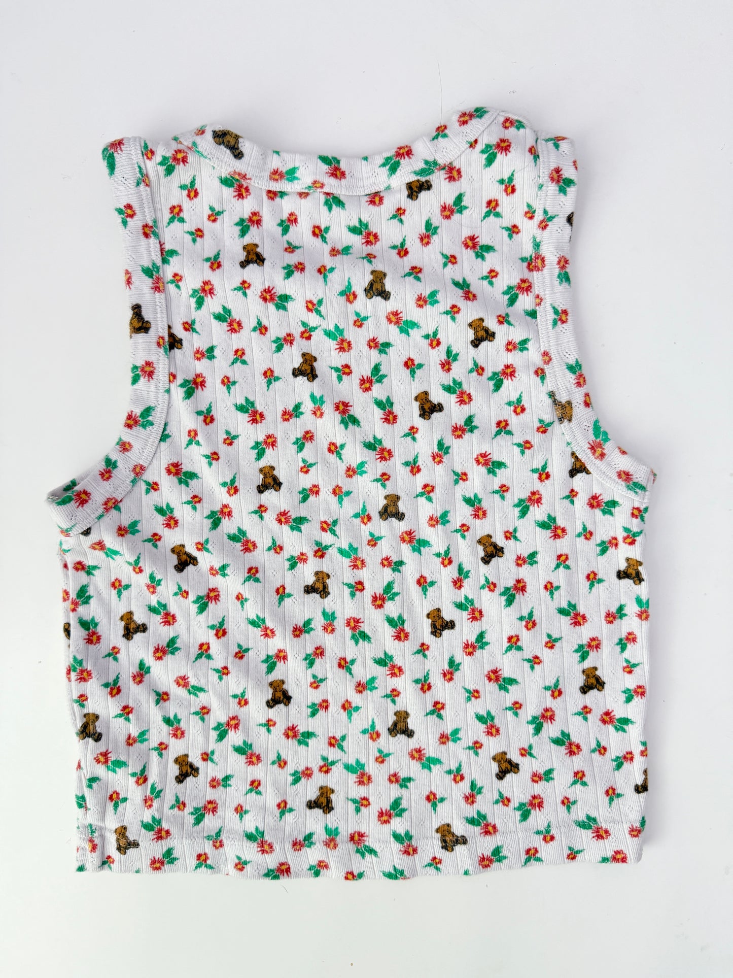 teddy fresh pointelle floral bear tank (size medium)