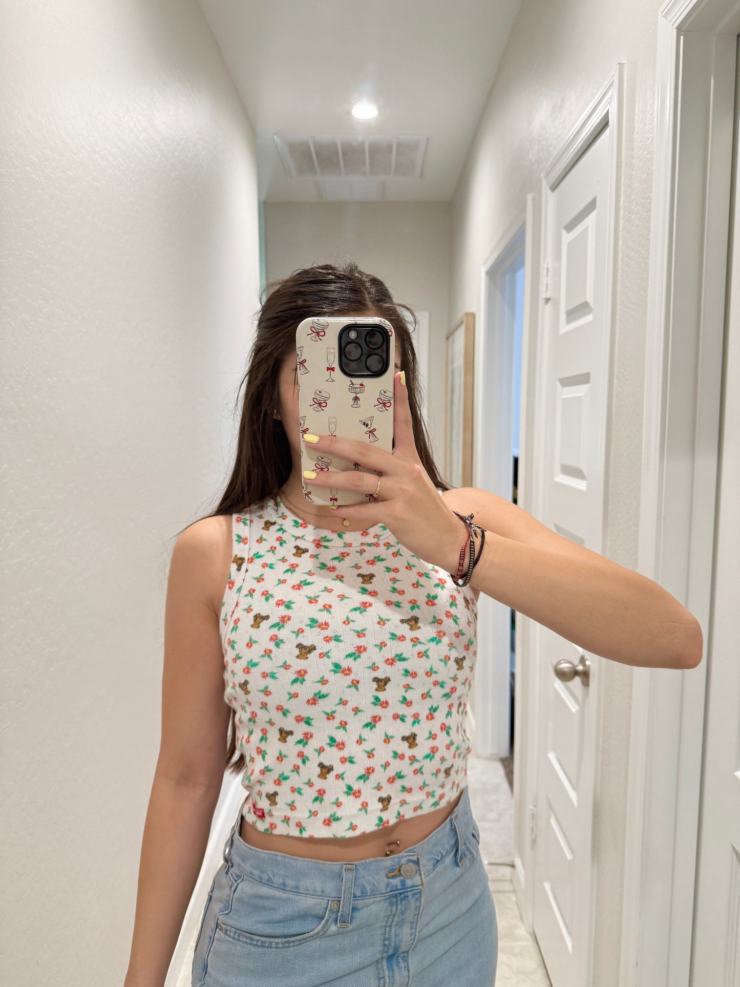 teddy fresh pointelle floral bear tank (size medium)