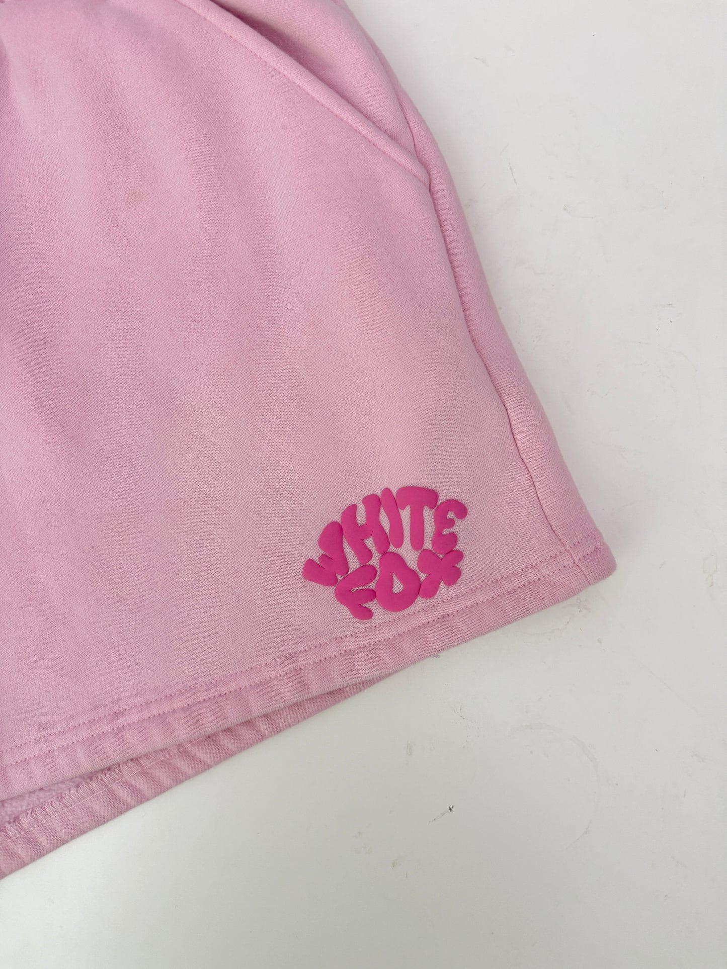 white fox high rise sweat shorts (size XL)