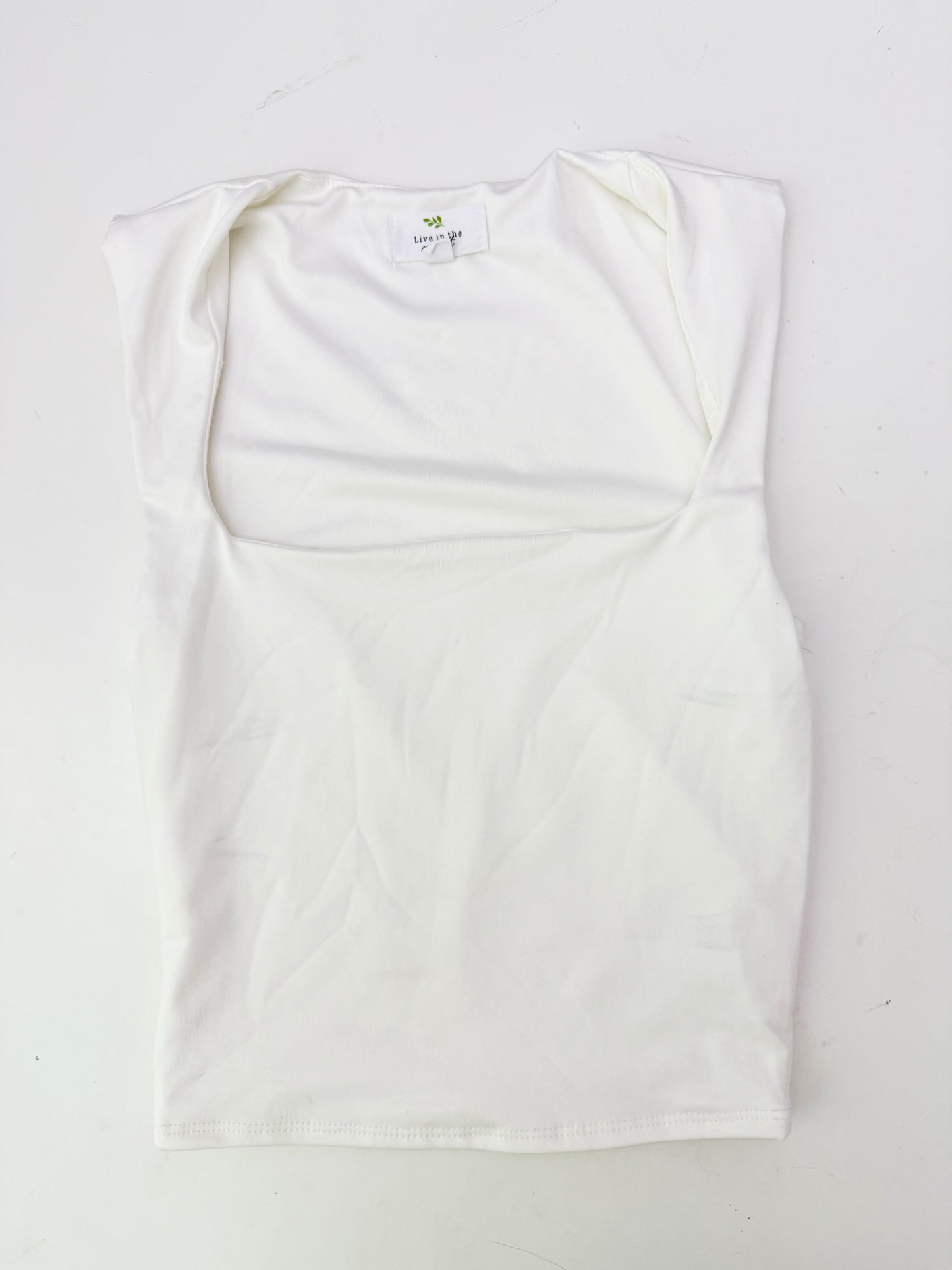 live in the moment white square neck tank (size XS)