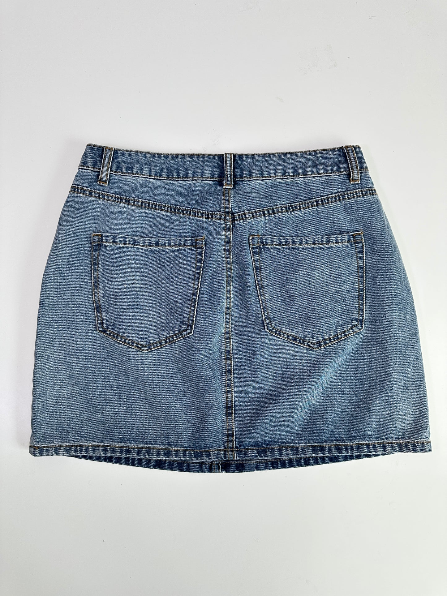 rhinestone denim mini skirt (size 28” waist)