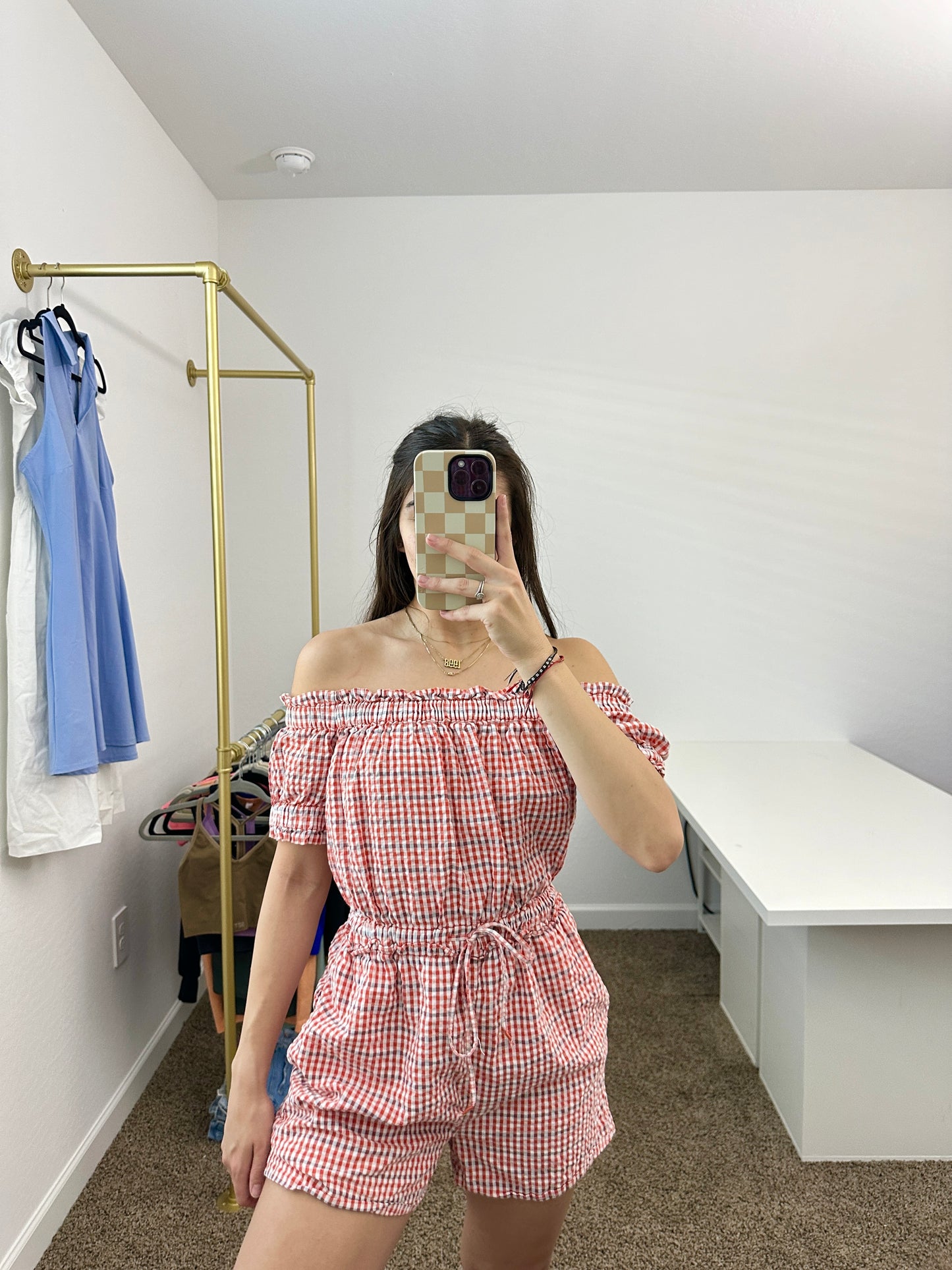 anthropologie gingham romper (size xsmall)