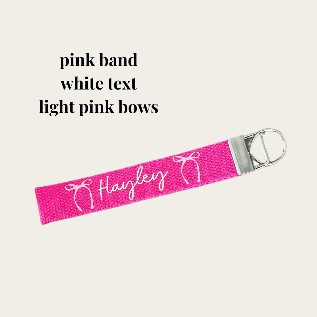 pink bow name custom wristlet