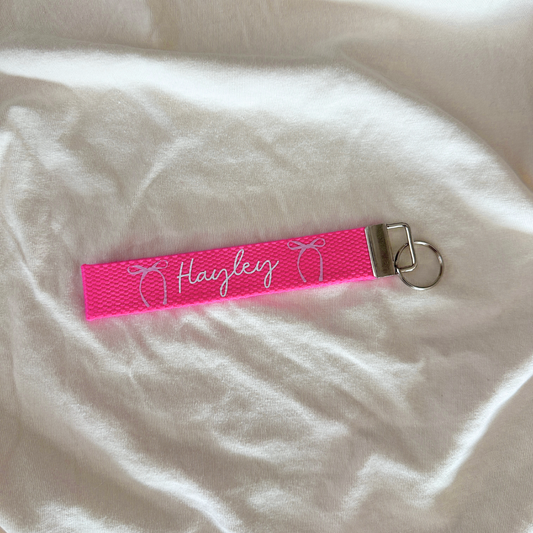 pink bow name custom wristlet