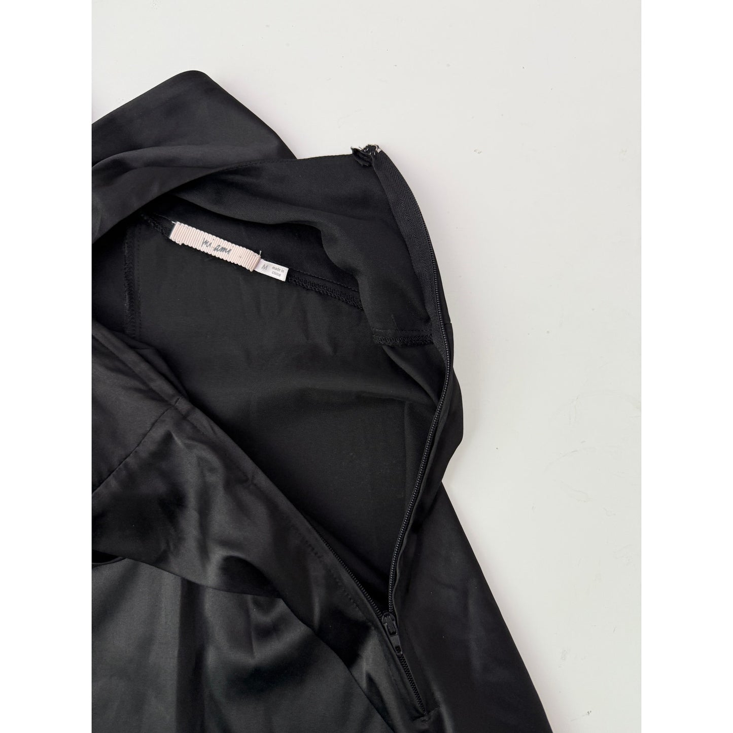 Mi Ami Black Satin V-Neck Mini Dress - Size Medium