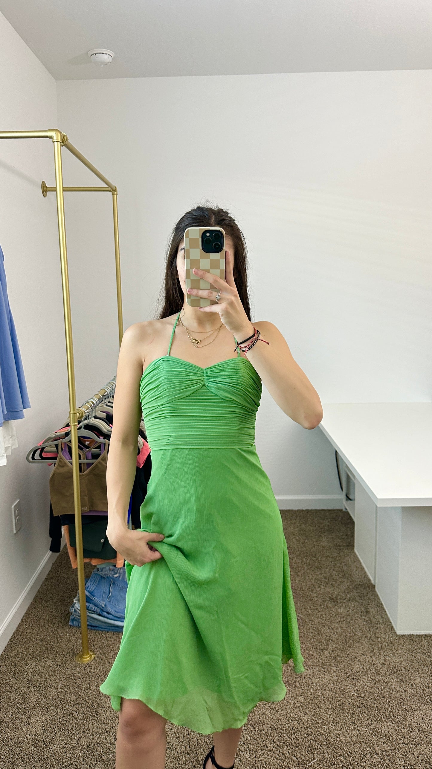 vintage davids bridal green dress midi dress (size 4)