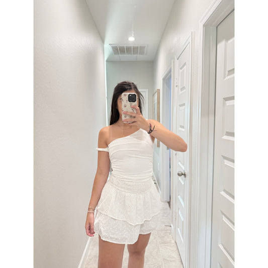 Meet Me There White Tiered Mini Skirt - Size S/M
