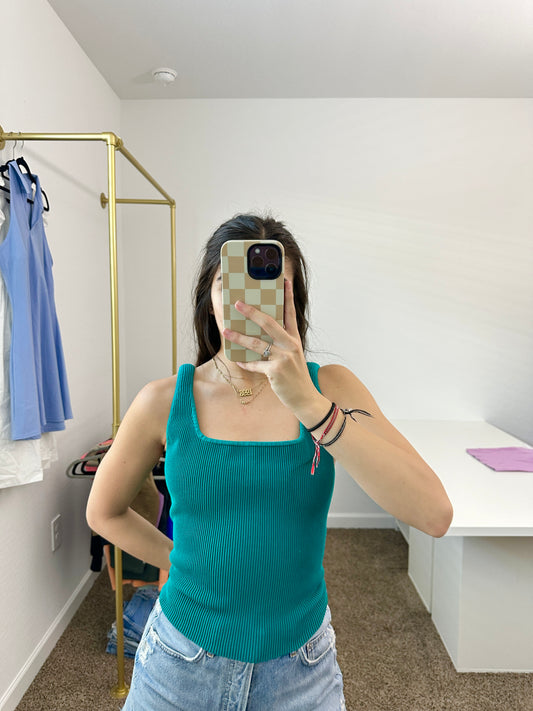 aritzia babaton teal sculpt knit tank (size xlarge)