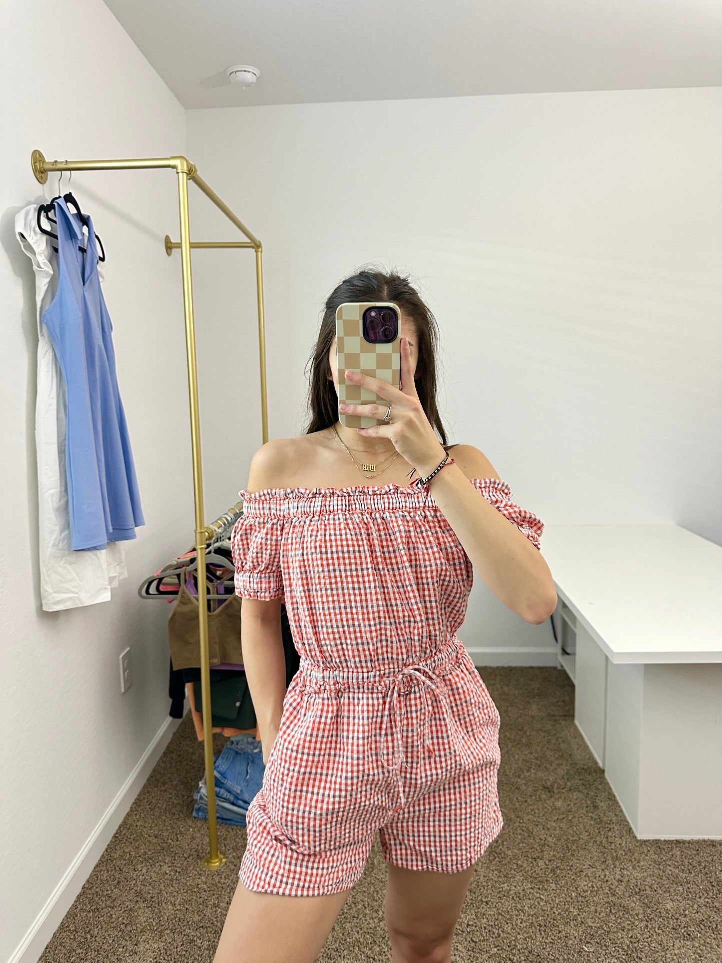 anthropologie gingham romper (size xsmall)