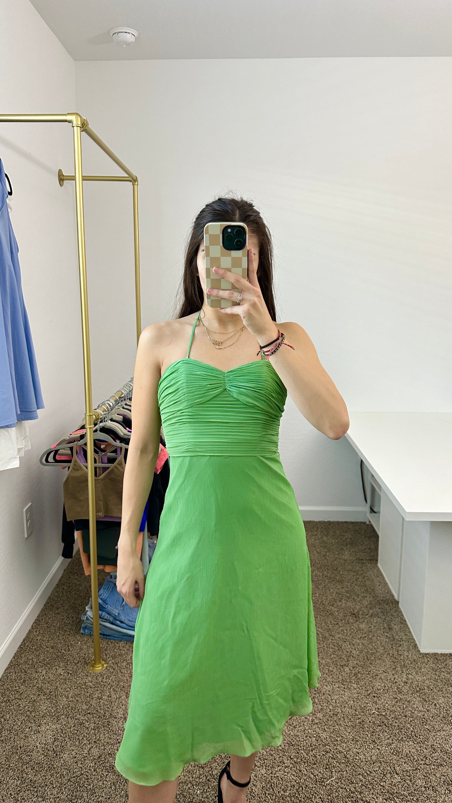 vintage davids bridal green dress midi dress (size 4)