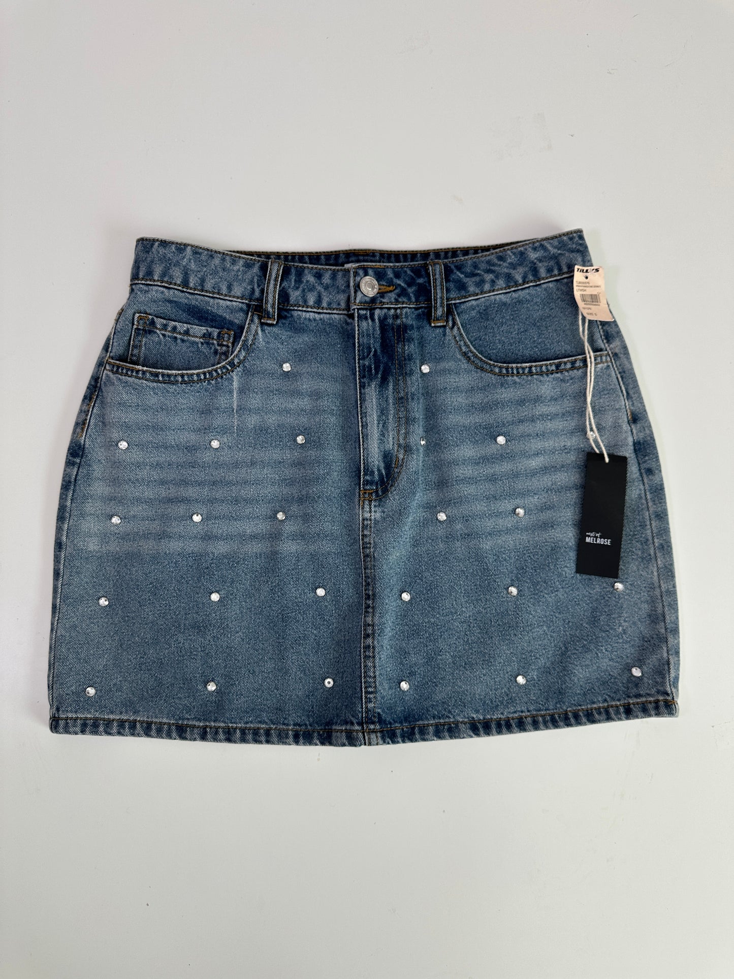 rhinestone denim mini skirt (size 28” waist)