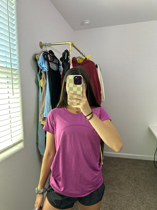 lululemon purple short sleeve swiftly - full length (size 12)