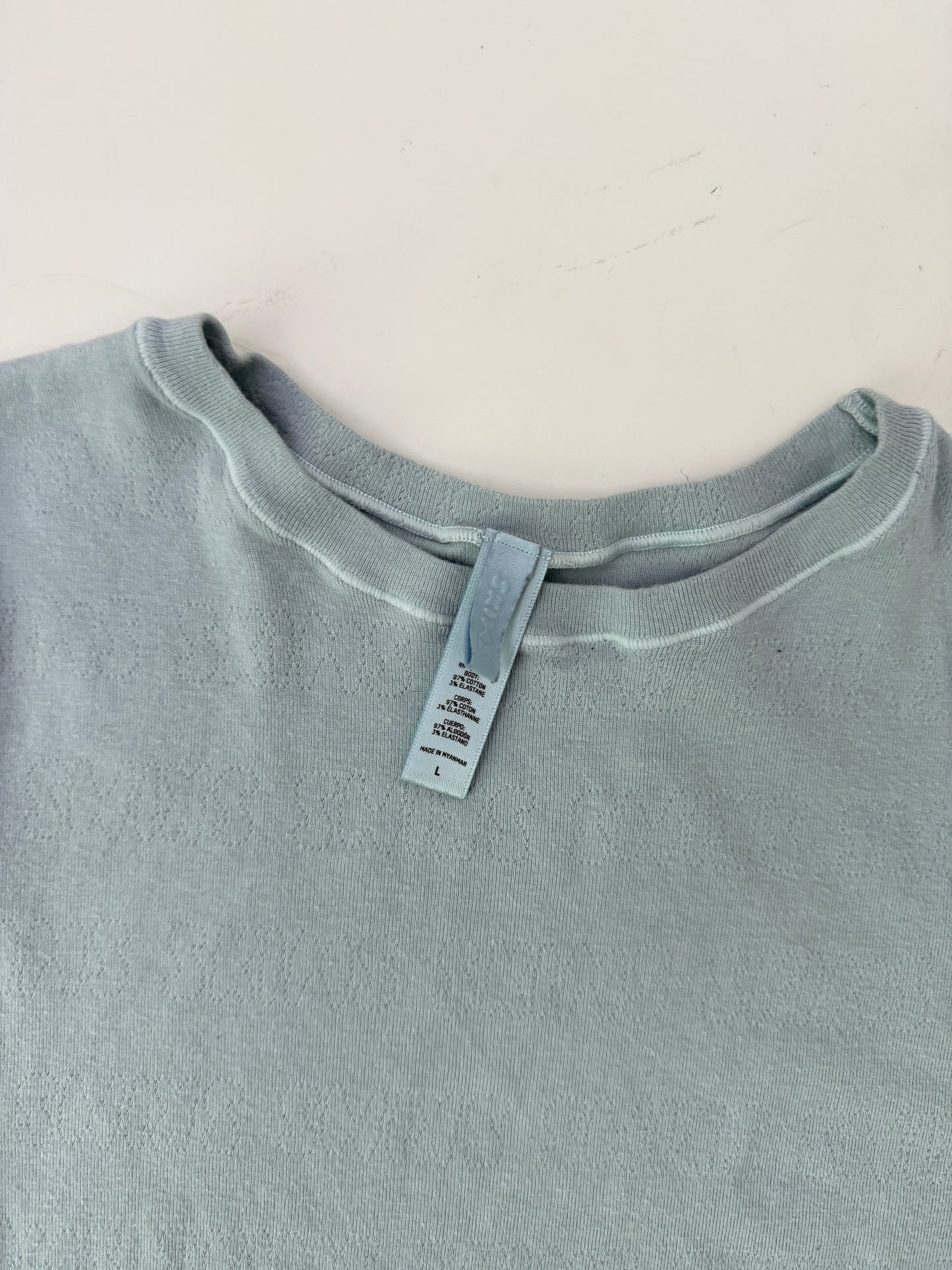 skims blue pointelle crop tee (size large)