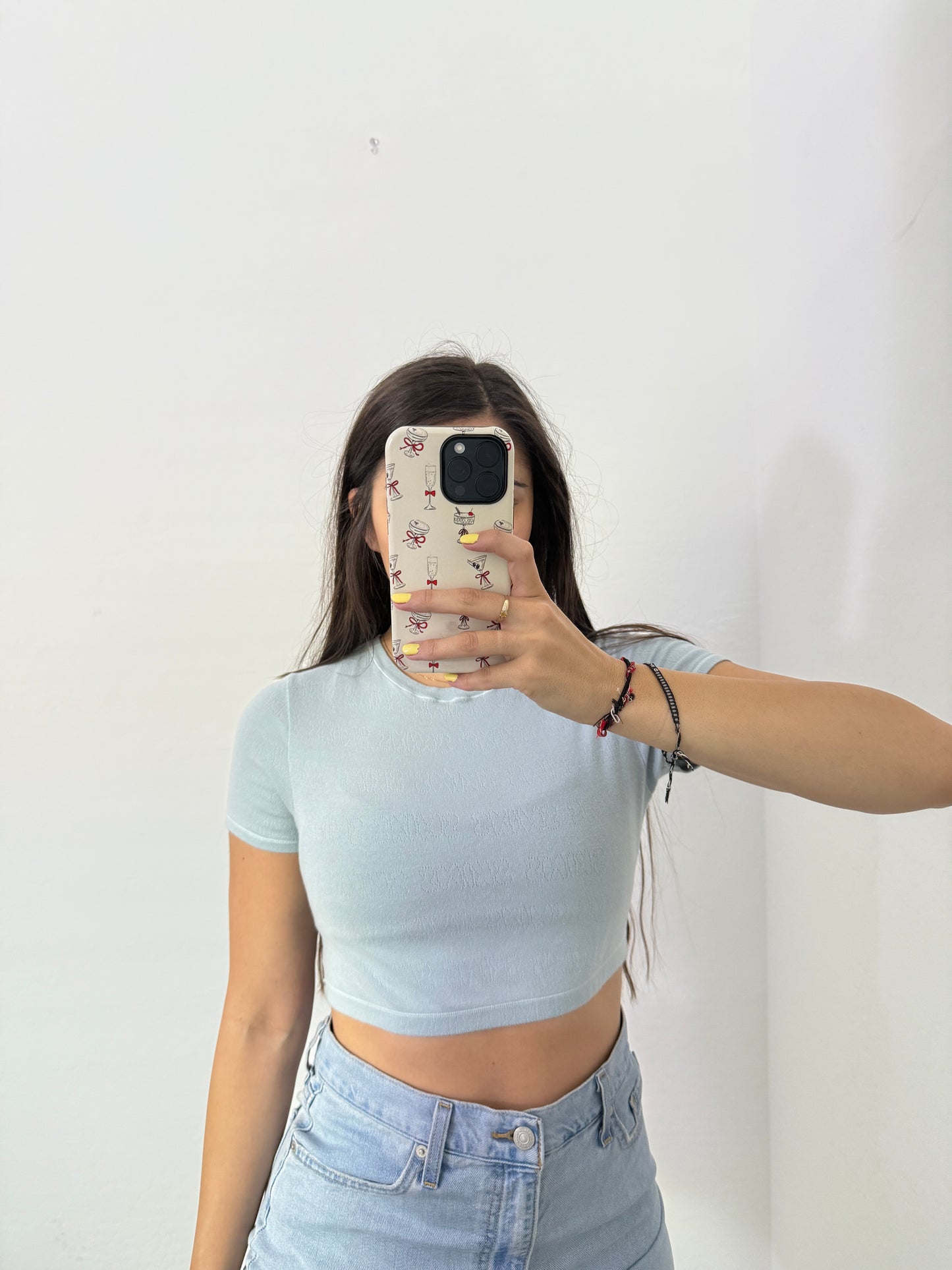 skims blue pointelle crop tee (size large)