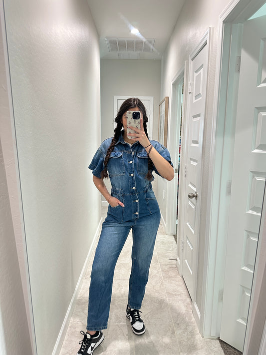 free people denim jumpsuit (size medium)