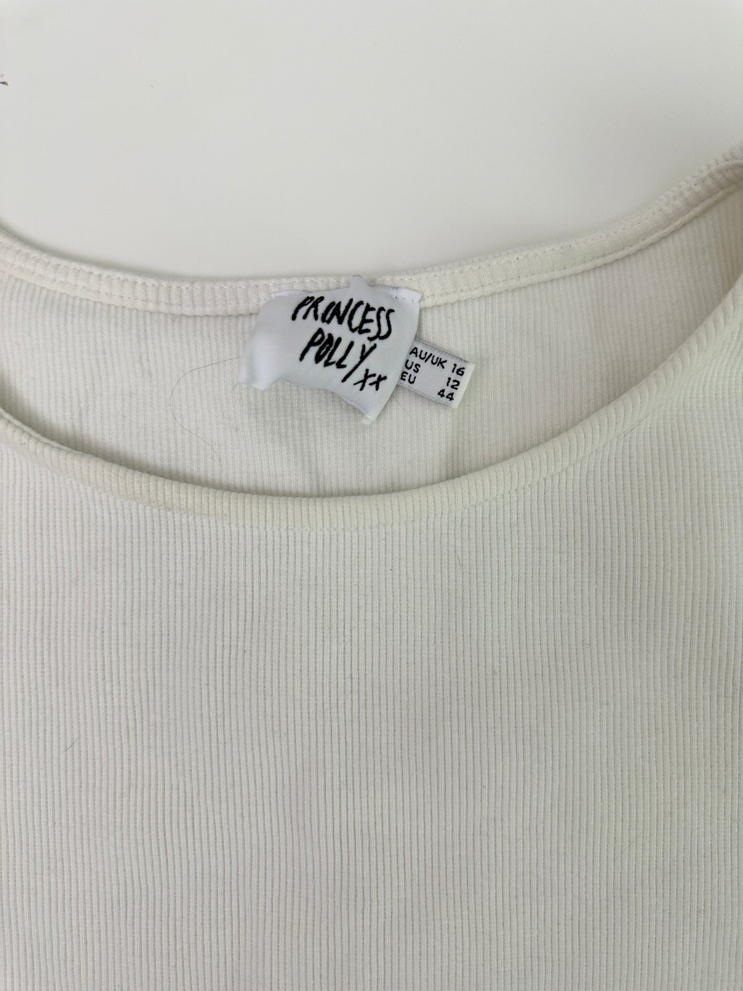 princess polly white ribbed tee (size 12)