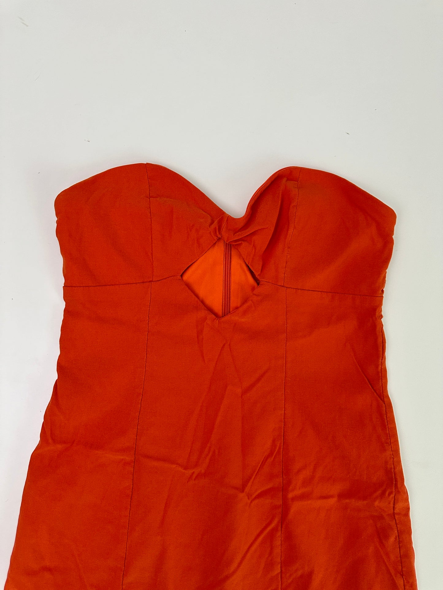 white fox orange strapless mini dress (size large)