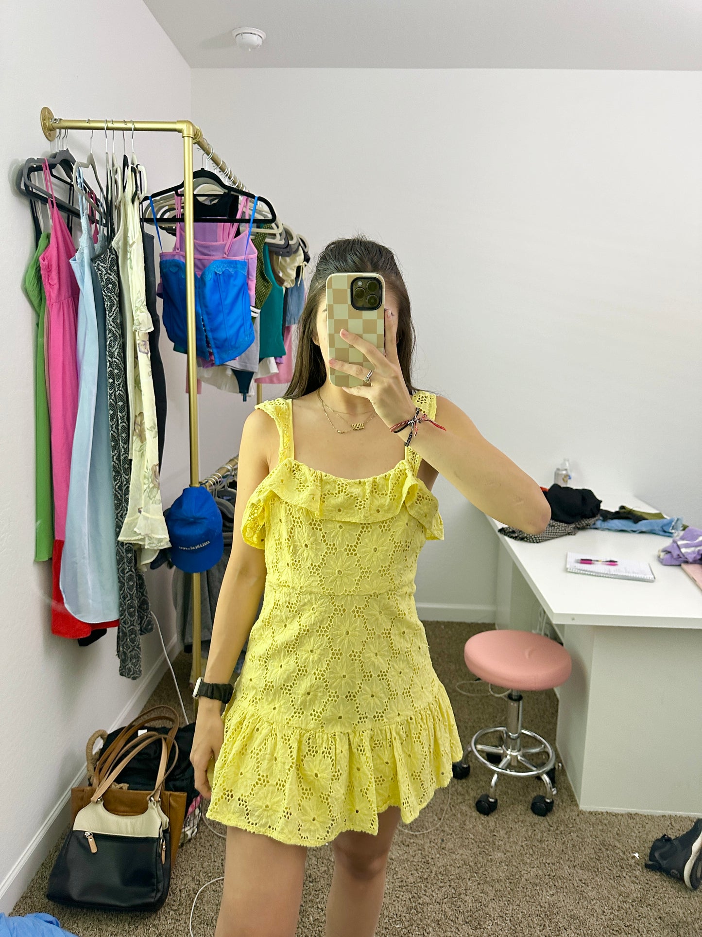 lulu's yellow floral eyelet lace dress (size medium)