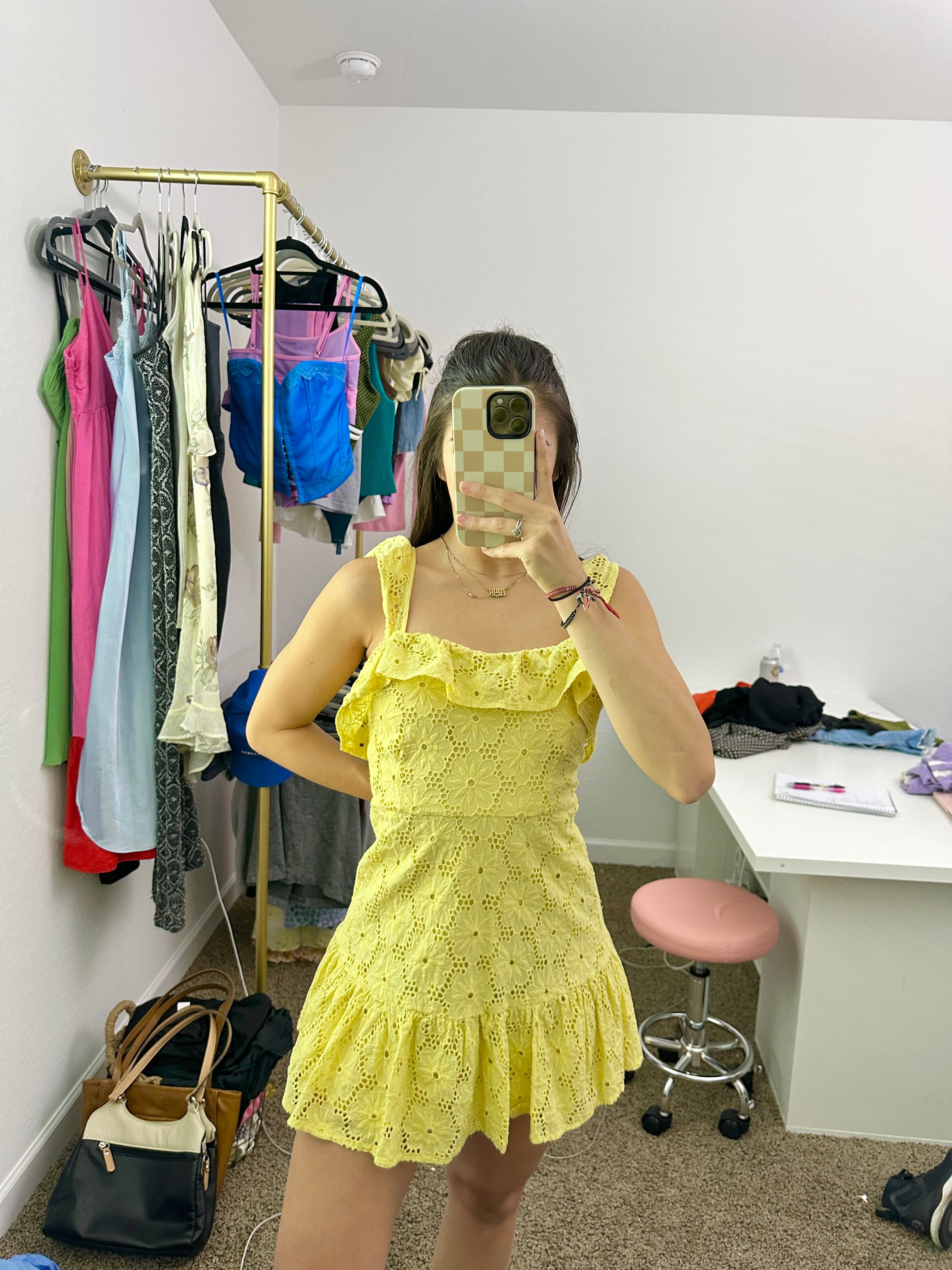 Yellow eyelet fashion dress