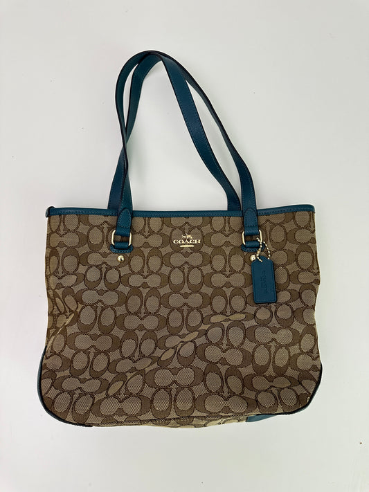 coach teal and brown purse