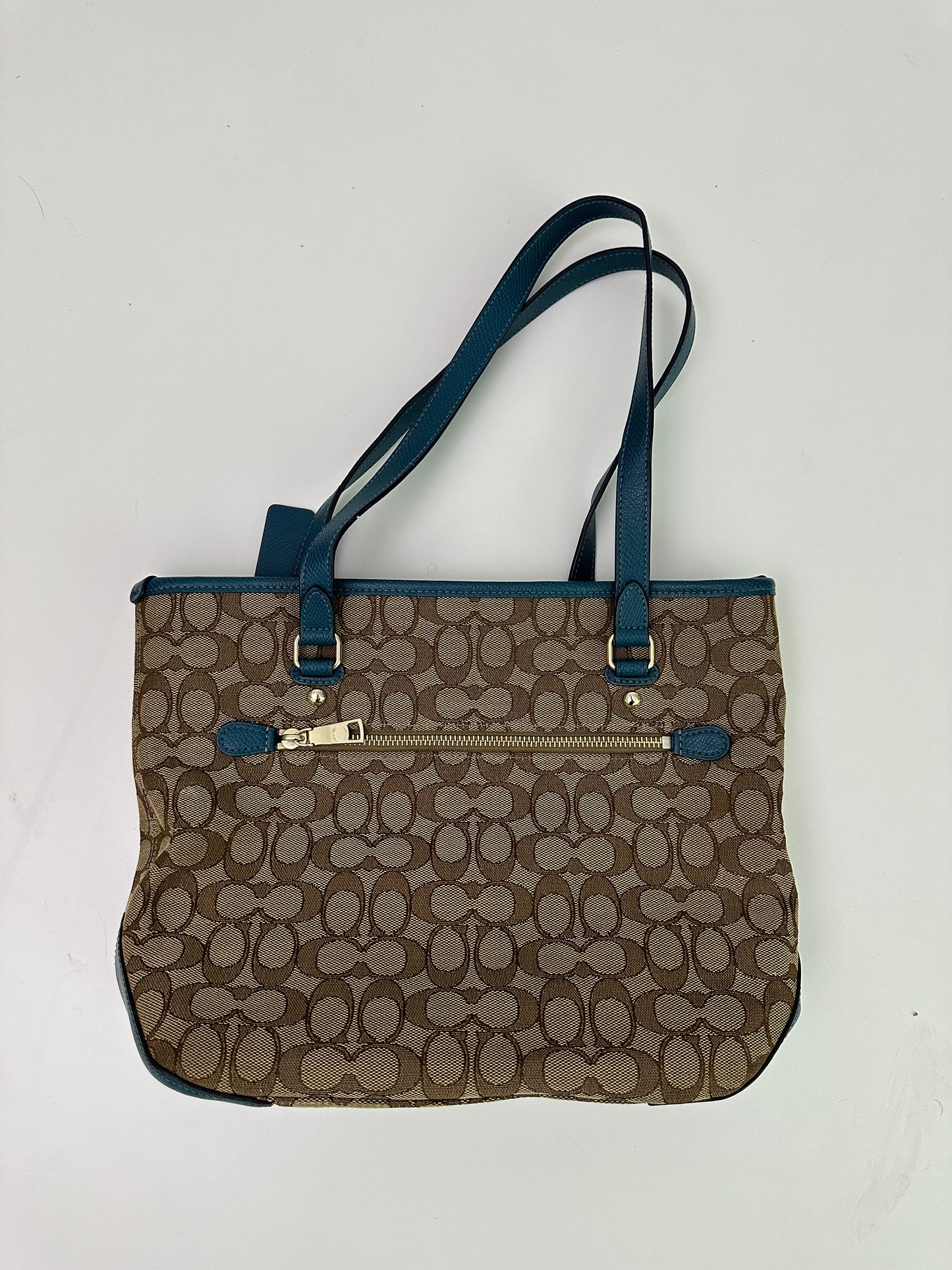 coach teal and brown purse