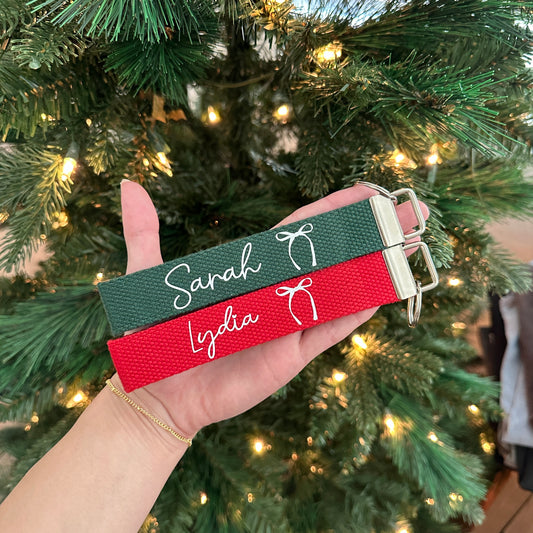 custom bow name wristlet (holiday version)