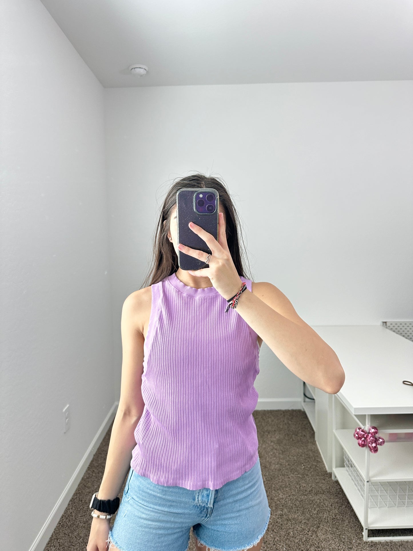 zara purple ribbed tank (size xlarge)