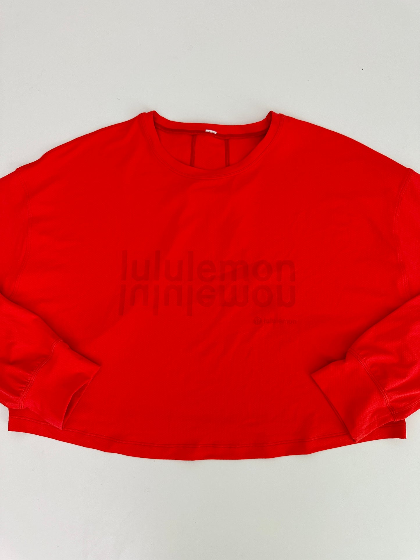 lululemon red logo muscle long sleeve - cropped length (size 6)