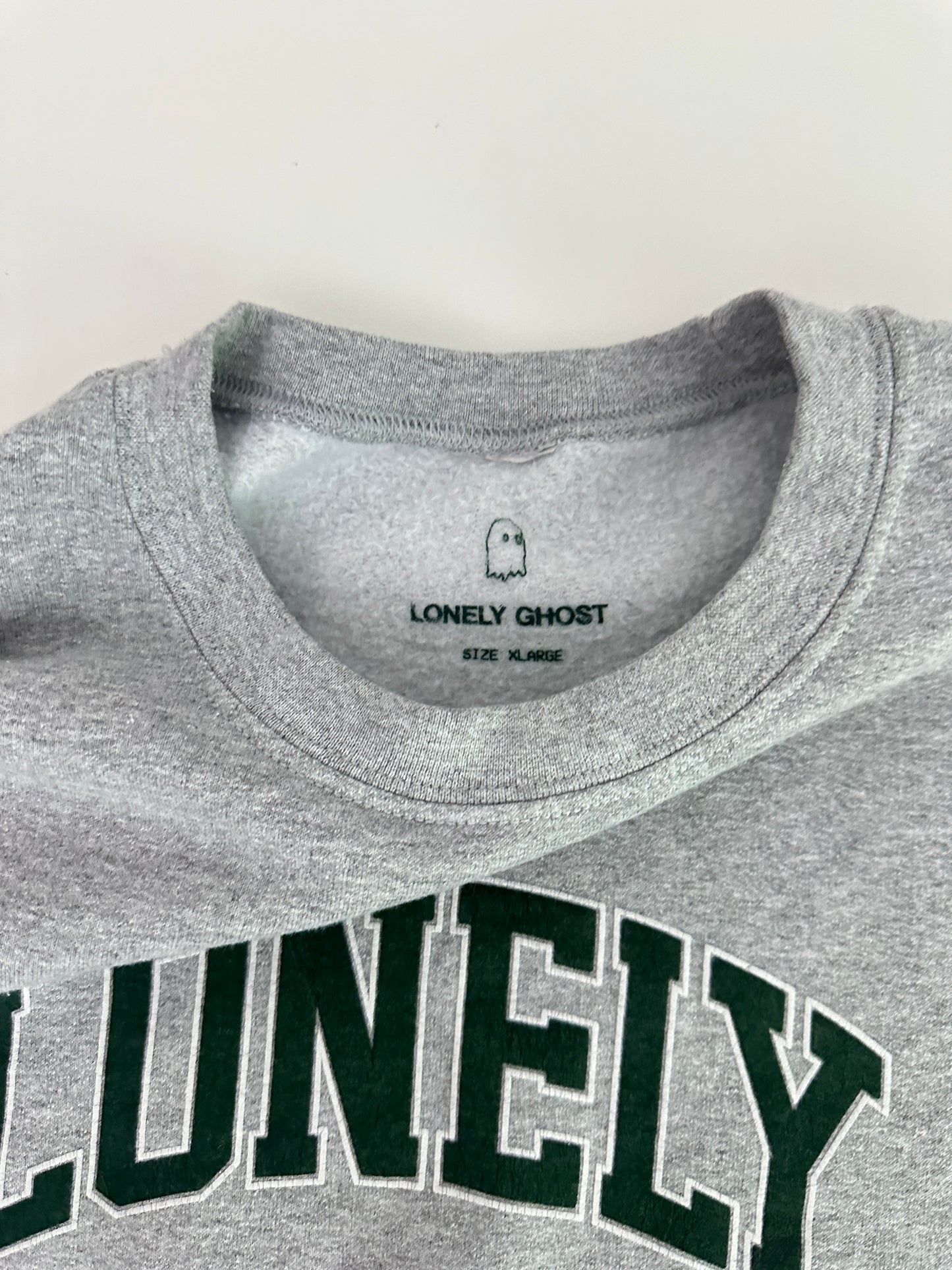 lonely ghost grey and green logo crewneck (size XL)