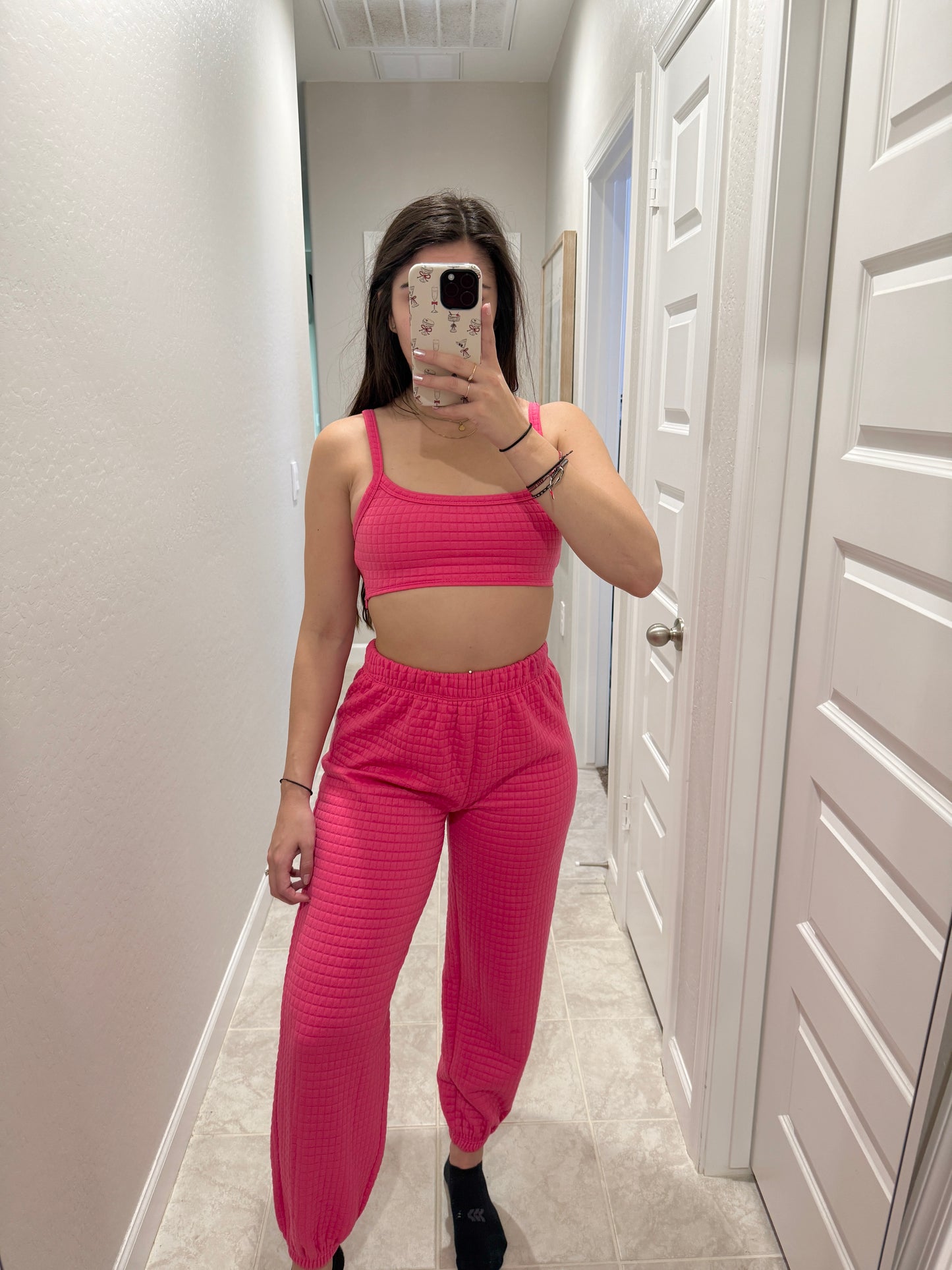 princess polly pink quilted jogger set (size 4)