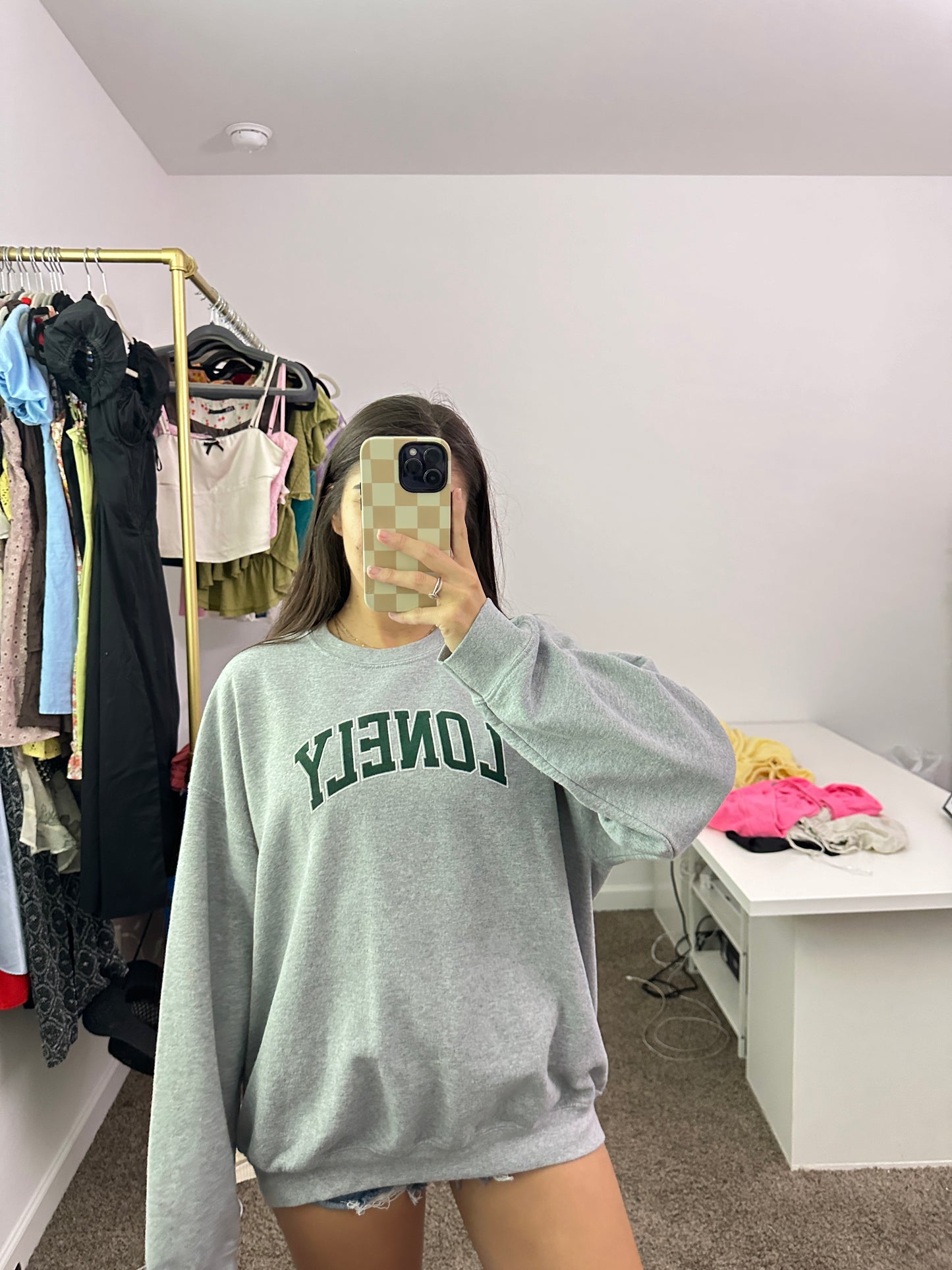 lonely ghost grey and green logo crewneck (size XL)