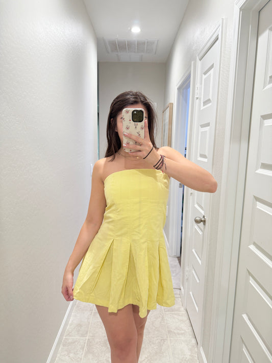 free people strapless yellow mini dress (size medium)
