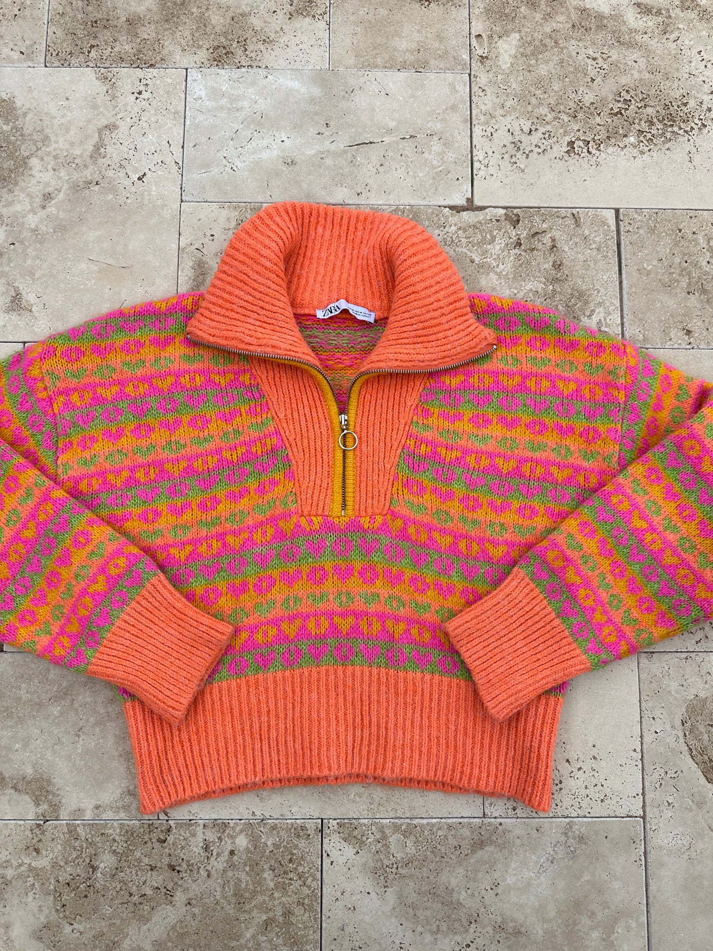 zara orange 1/2 zip knit sweater (size medium)