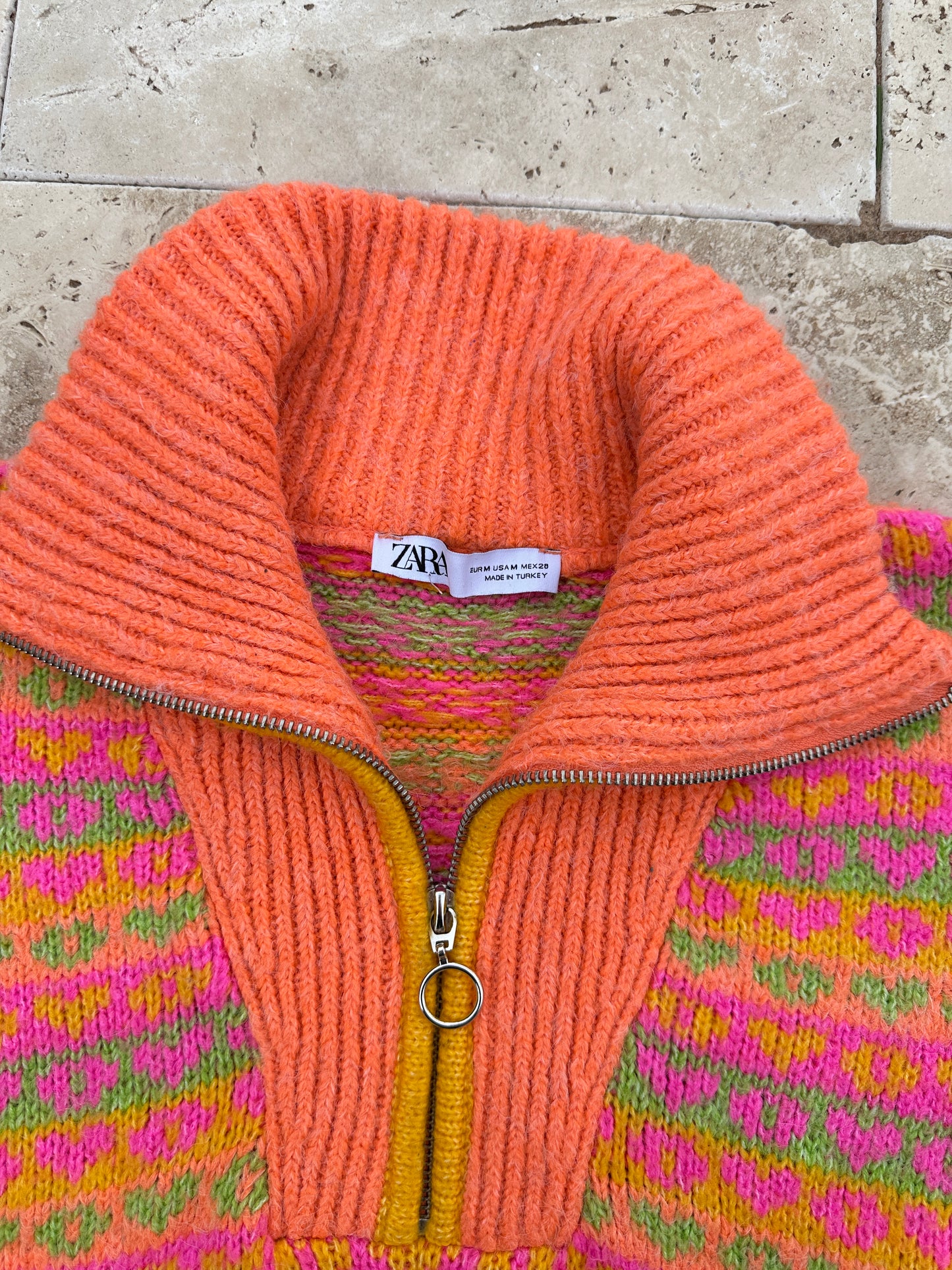 zara orange 1/2 zip knit sweater (size medium)