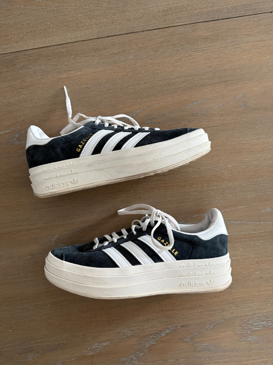 Adidas navy gazelle platform shoes (W8.5)
