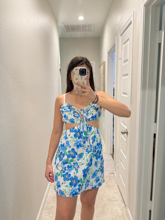 princess polly blue cutout mini dress (size 10)