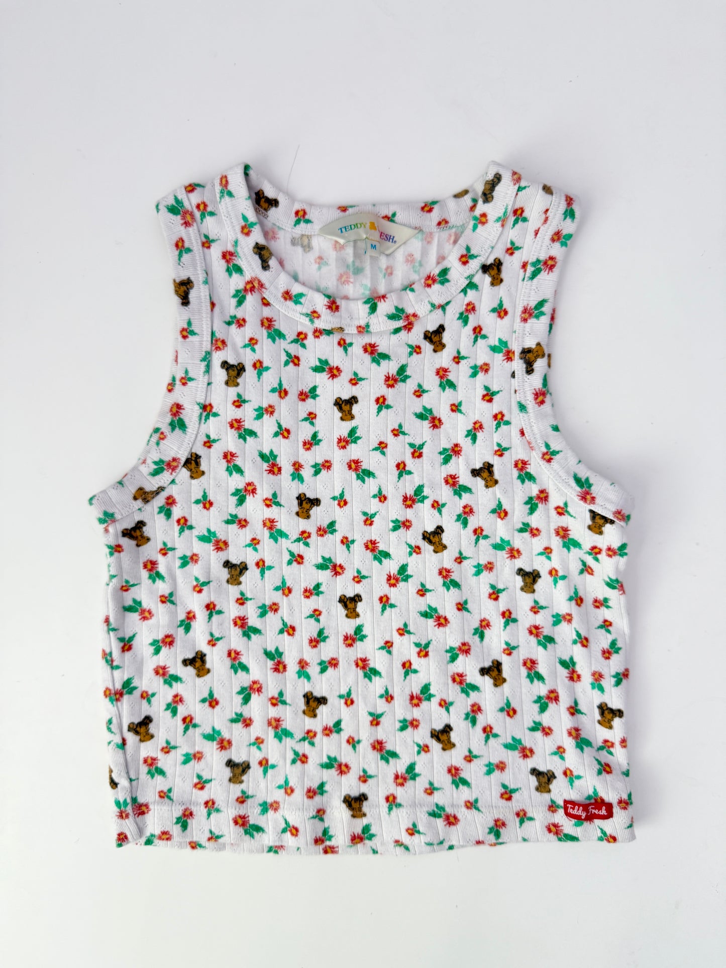 teddy fresh pointelle floral bear tank (size medium)
