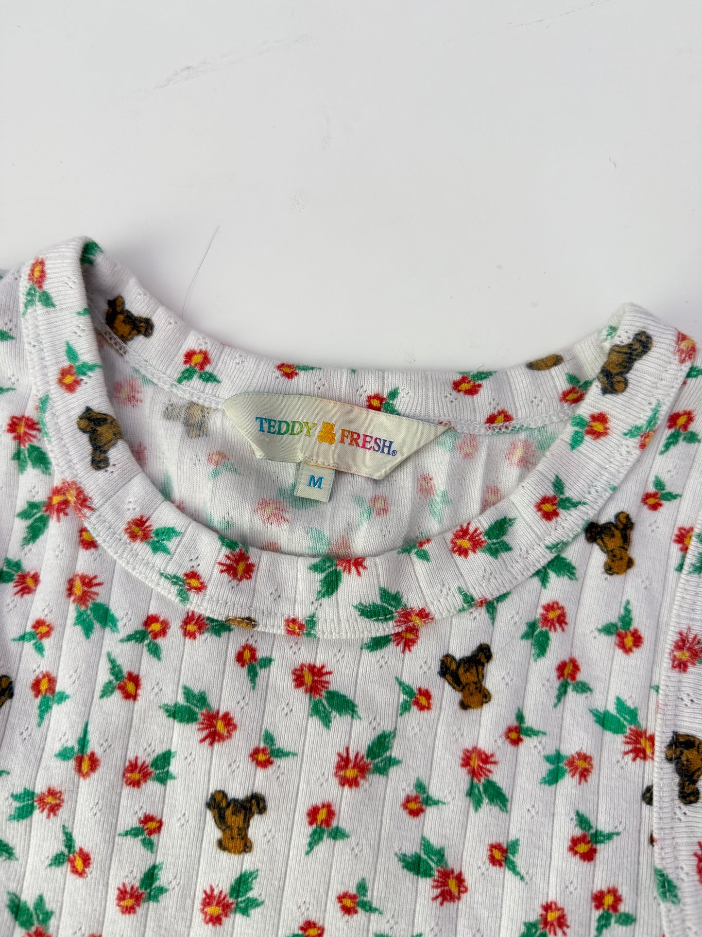 teddy fresh pointelle floral bear tank (size medium)
