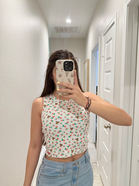 teddy fresh pointelle floral bear tank (size medium)