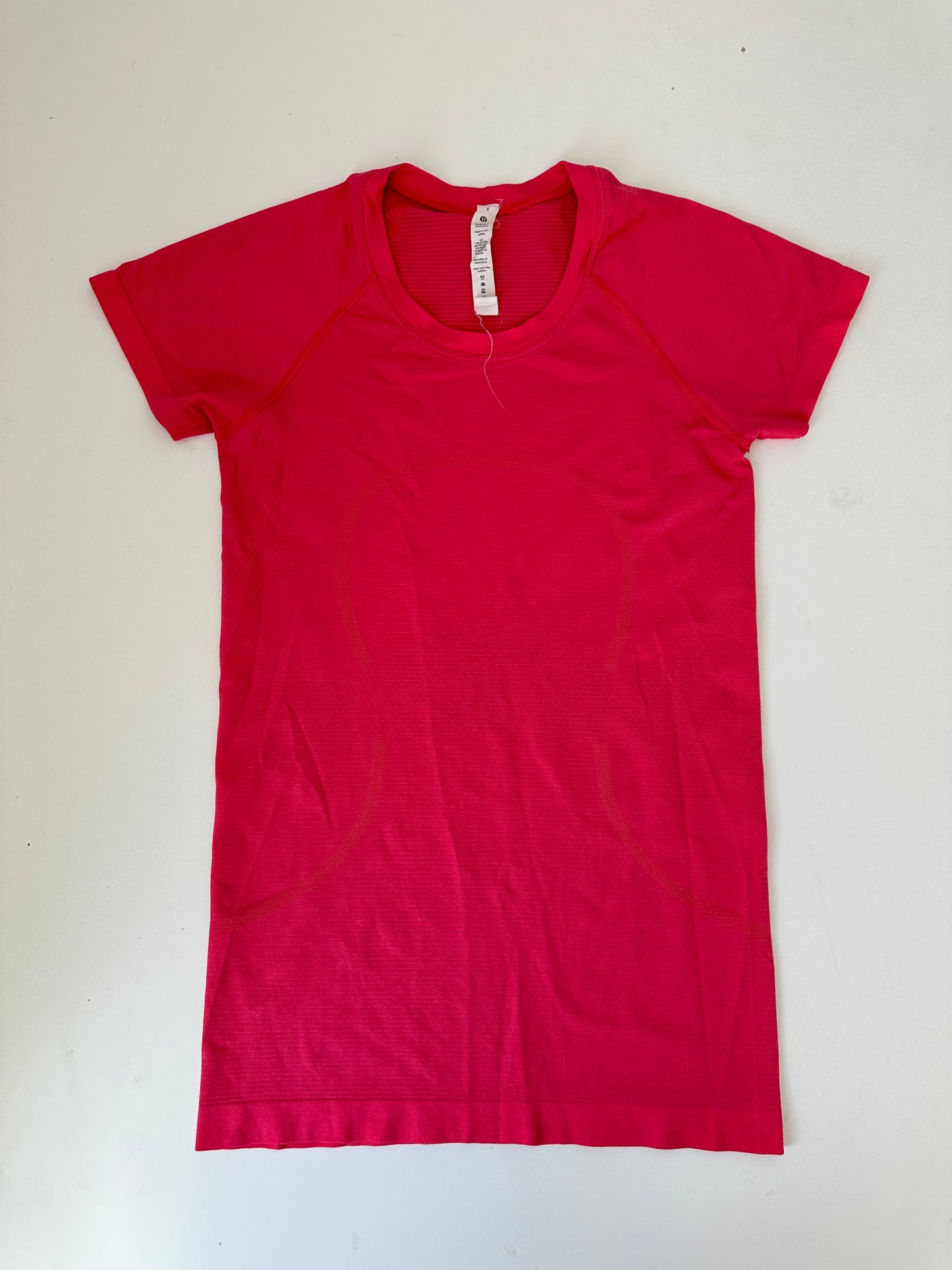 lululemon pink short sleeve swiftly - full length (size 6)