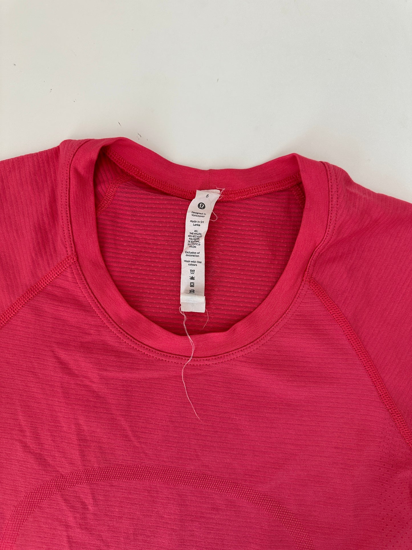 lululemon pink short sleeve swiftly - full length (size 6)