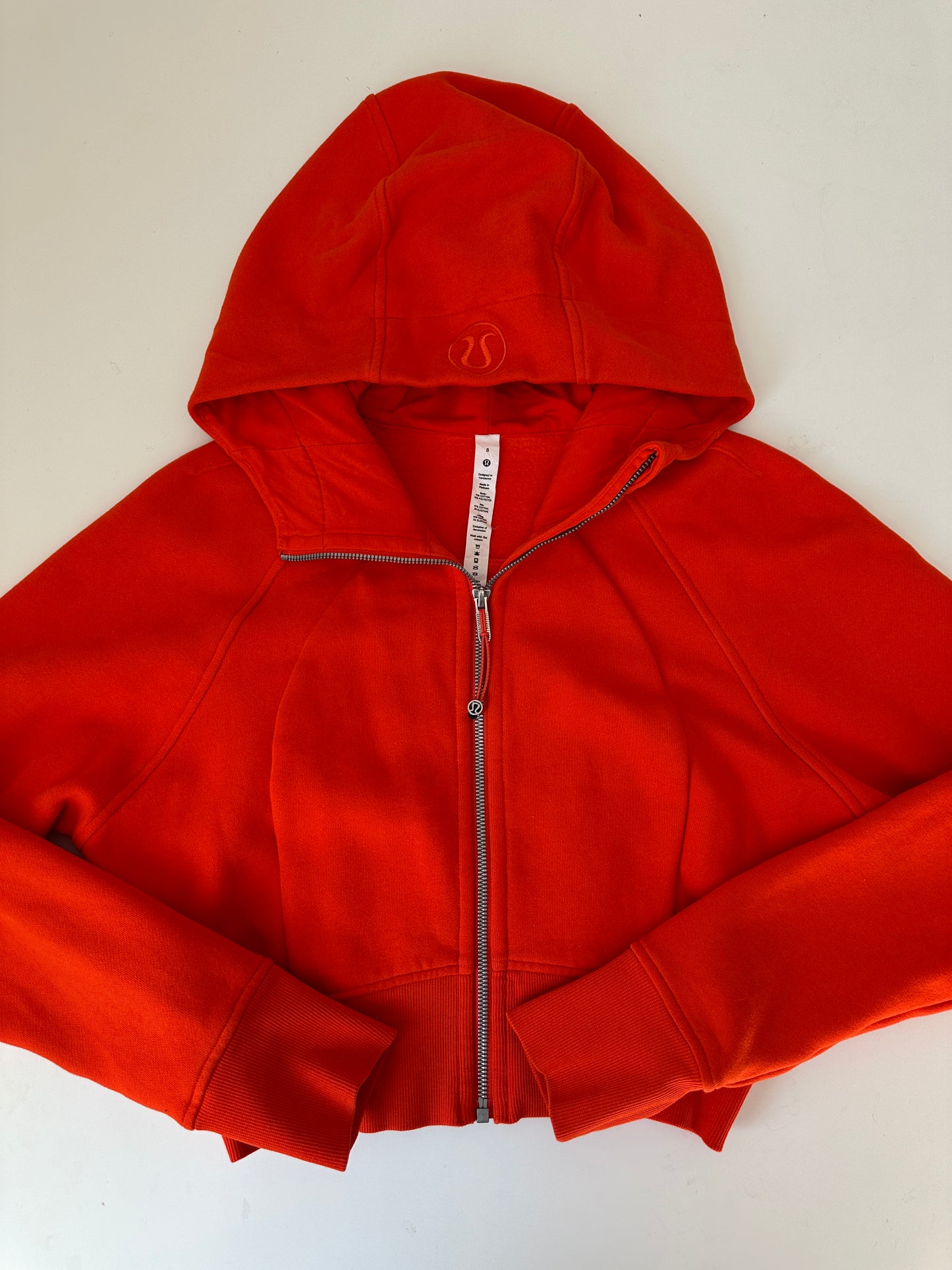 lululemon orange cropped scuba full zip hoodie (size 8)