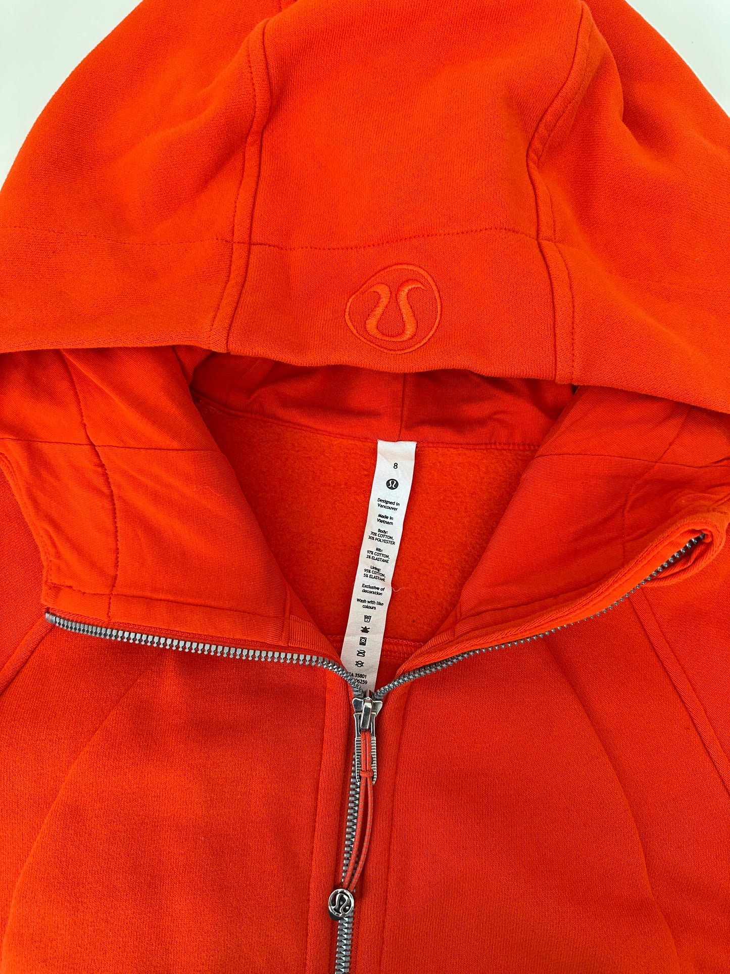 lululemon orange cropped scuba full zip hoodie (size 8)