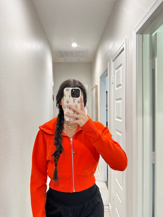 lululemon orange cropped scuba full zip hoodie (size 8)