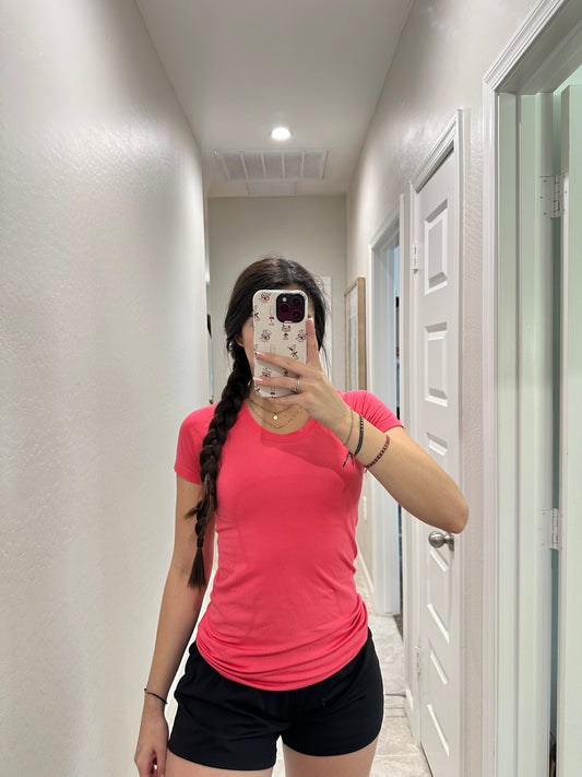 lululemon pink short sleeve swiftly - full length (size 6)