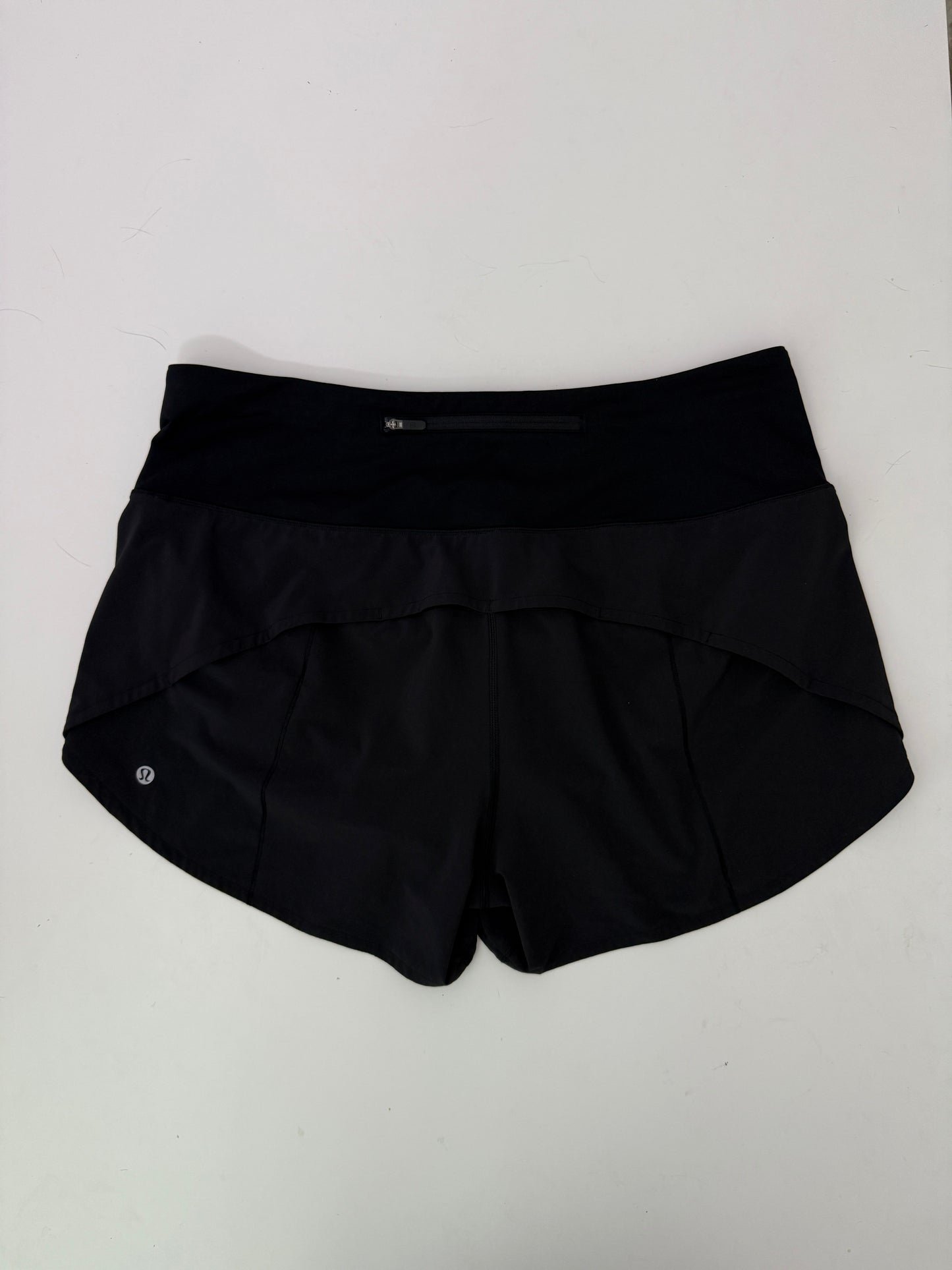 lululemon black high rise speed up shorts (size 12, 4" inseam)