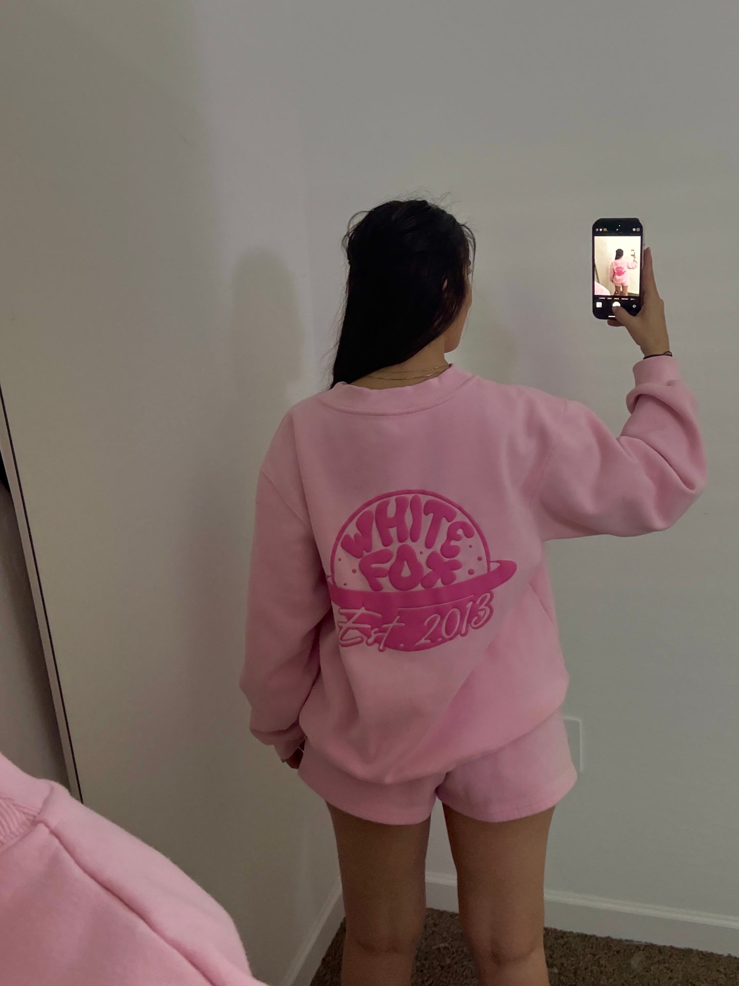 white fox pink crewneck (size L/XL)